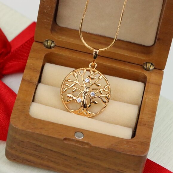 "Elegant Tree of Life Rose Gold Pendant with Crystal Accents, XPPT1197 - Picture 11 of 13